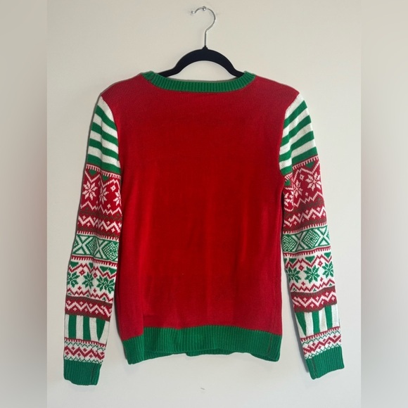 No Boundaries “Too Cute To Be Naughty” Reindeer Christmas Sweater Red Pullover - Picture 2 of 6